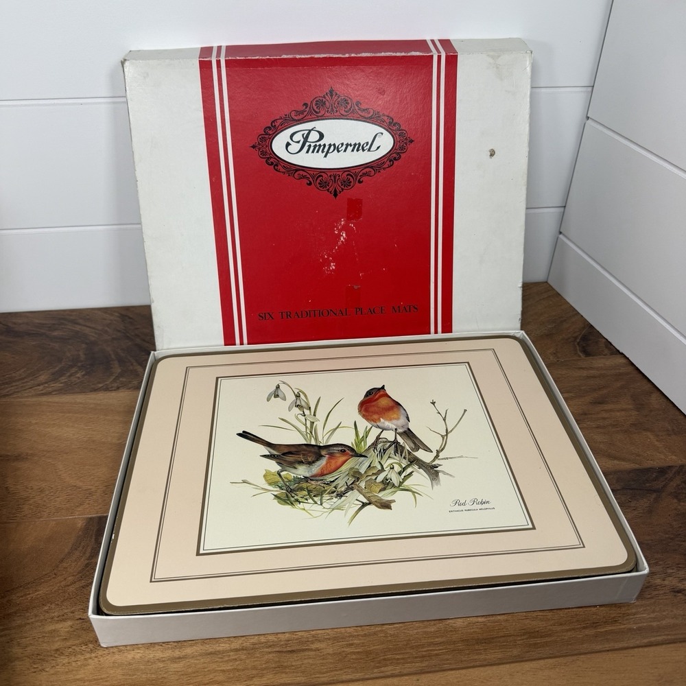 VTG Pimpernel Placemats 6pc *Flaws* Birds- Kingfisher Finch Blue Tit Robin Wren